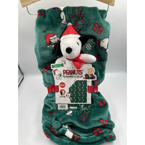Peanuts Snoopy Pet Toy Squeaker & Plush Green 40x30 Blanket Set New With Tags - Picture 1 of 6